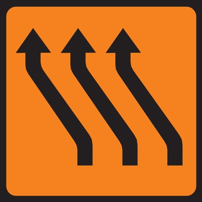 Move To Left (Three Lanes) Roadworks Sign